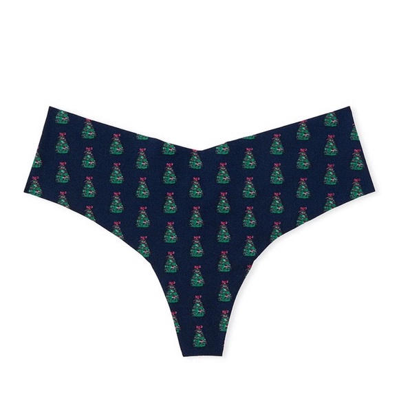 Victoria's Secret No-Show Thong Panty Noir Navy Christmas Medium NEW - Picture 4 of 4